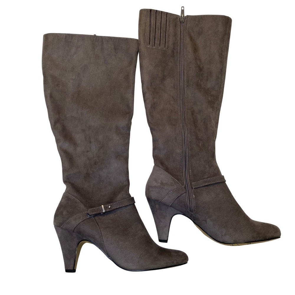 Bella Vita Womens 9.5M Gray Taupe Knee High Block Heel Riding Boots‎